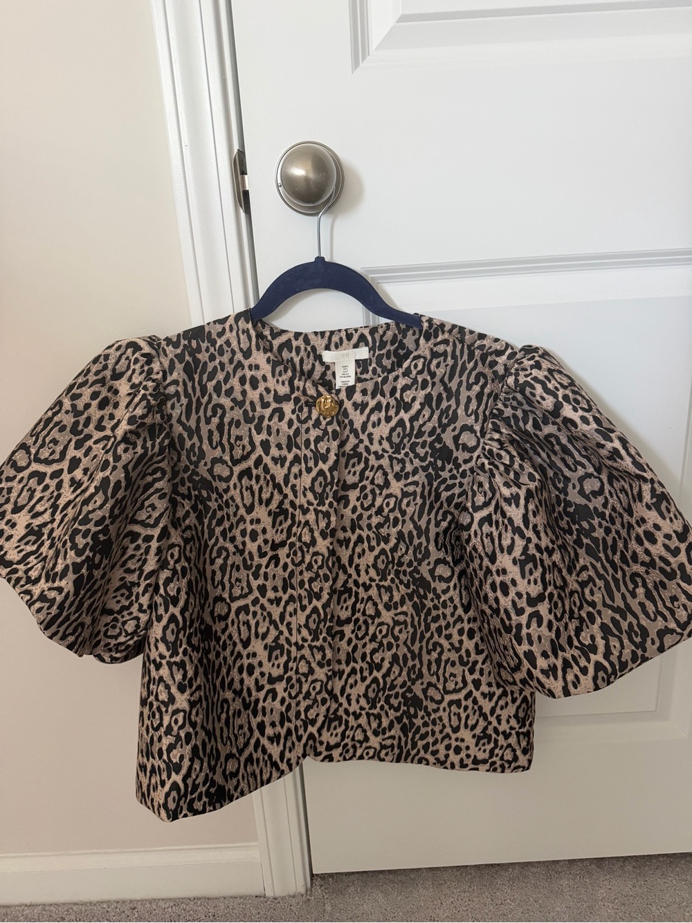 H&M Leopard Puff-Sleeve Blouse - Beige & Black
